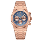 Quartz watch styled on the wrist with a shirt cuff for an everyday look