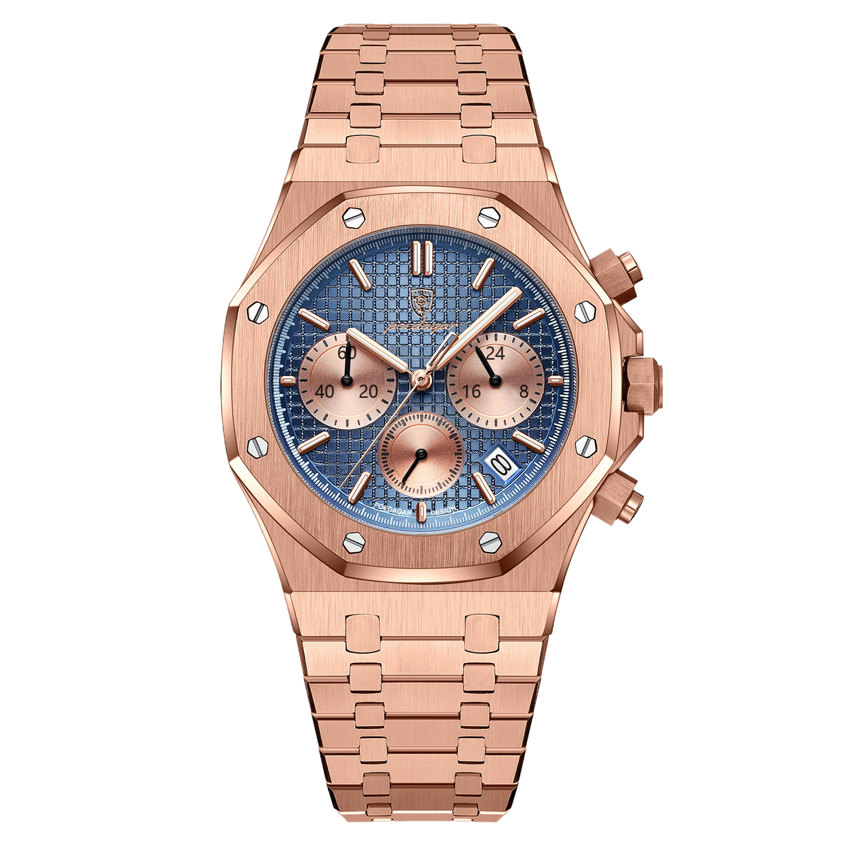 Quartz watch styled on the wrist with a shirt cuff for an everyday look