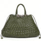 Matcha green woven handbag with braided handles and drawstring cords, Matcha green variant
