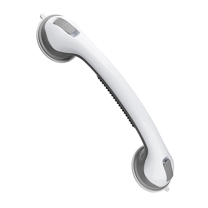 White and grey ABS grab bar with two round locking suction cups at each end