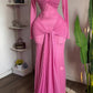 Pink long sleeve maxi dress with twisted bust and draped front tie, pink color, size XXL option photo