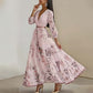 Floral V neck pleated maxi dress pleated bodice texture close up detail
