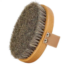 Natural Bristle Dry Brushing Body Brush with Wood Base and Hand Strap