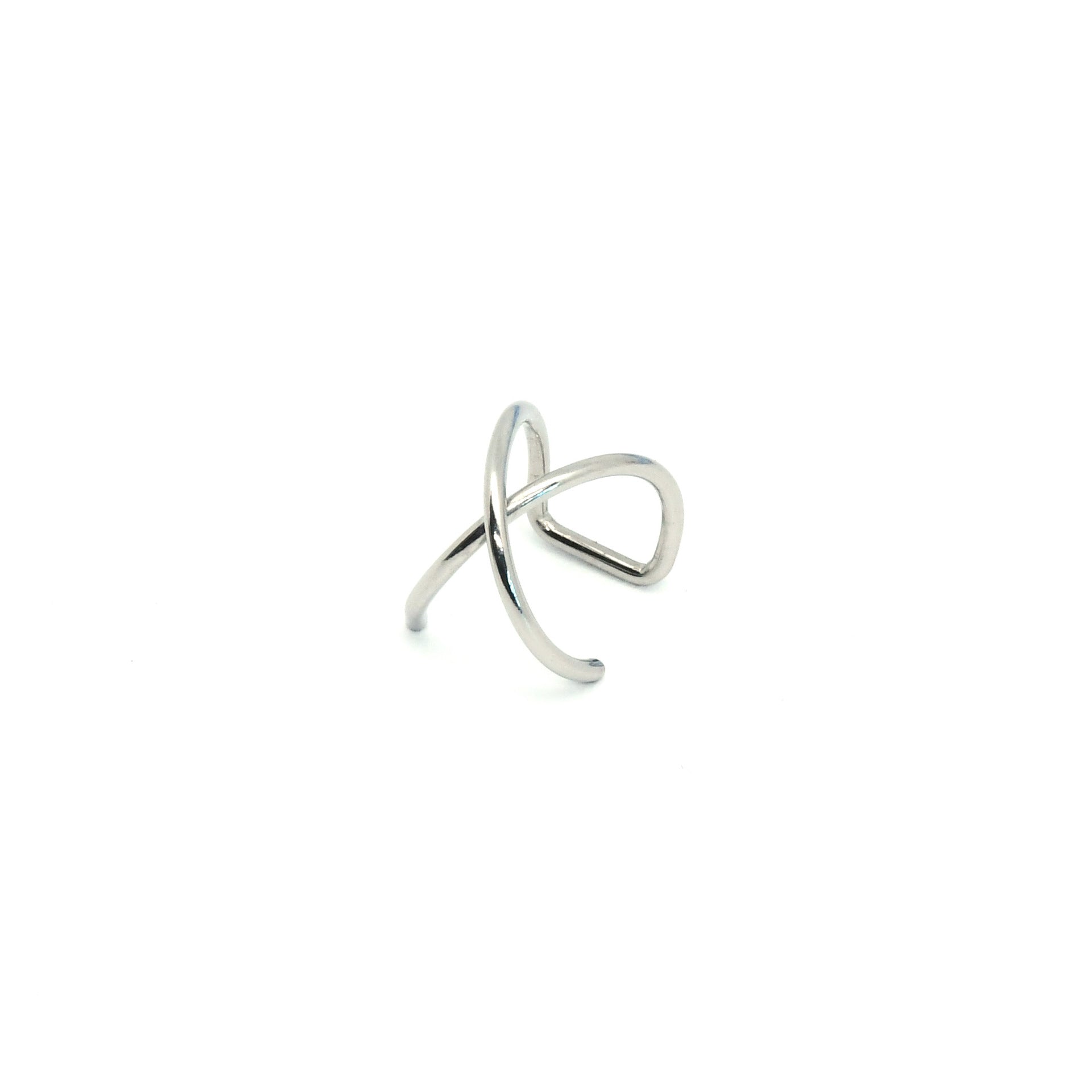 Steel non pierced ear cuff worn high on the ear cartilage rim