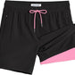 Side zip pocket on men's quick-dry swim trunks shown open