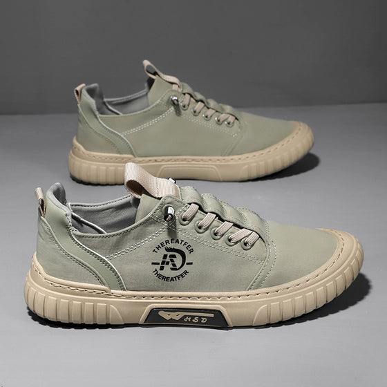 Men's Low Top Lace Up Canvas Sneakers with Chunky Ribbed Sole