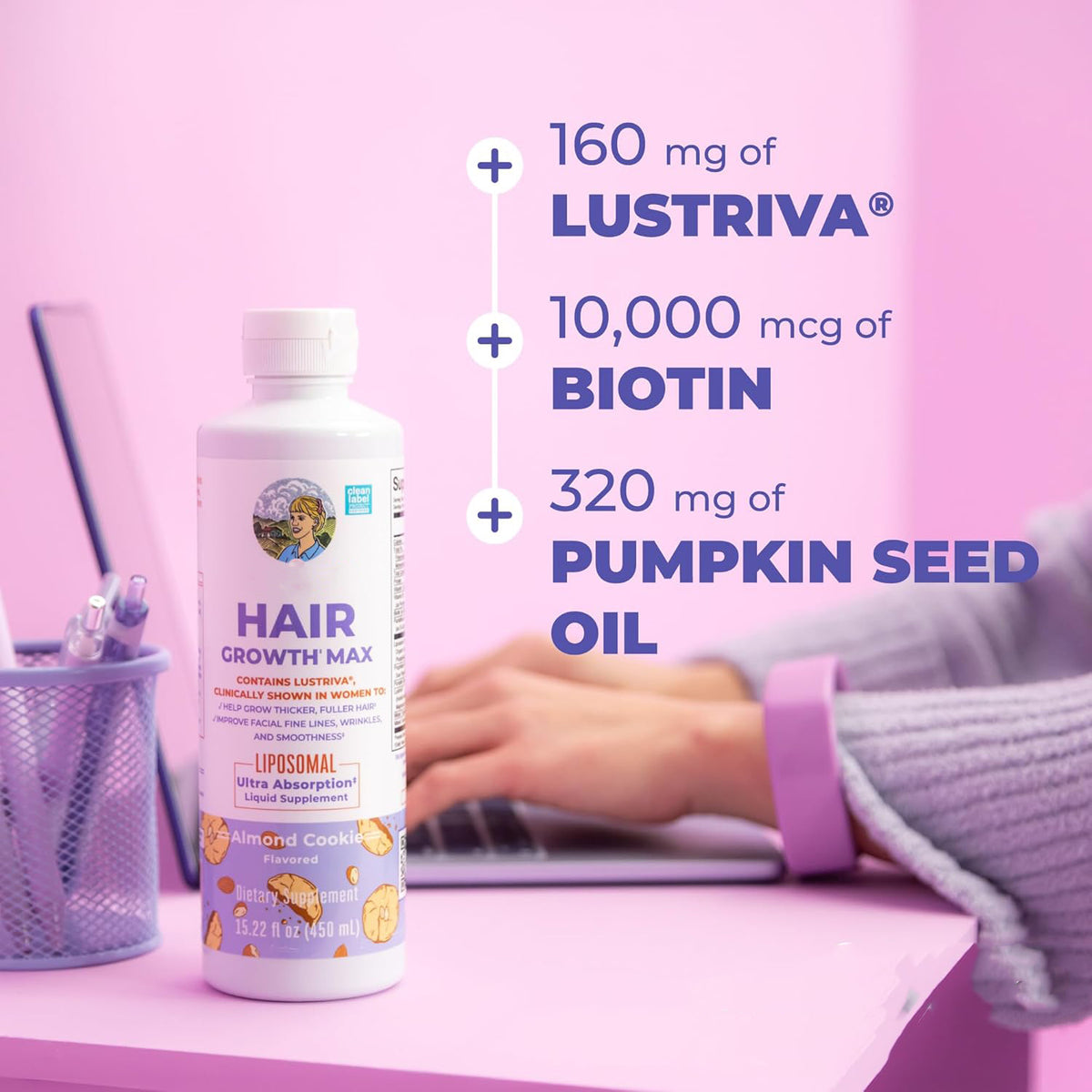 Vitamin essence hair growth supplement bottle on a shelf