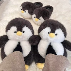 Cute Plush Penguin Home Slippers in Full-Heel and Open-Heel Styles