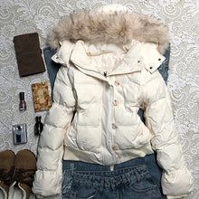 Womens Quilted Hooded Cotton Jacket with Furry Hood Trim
