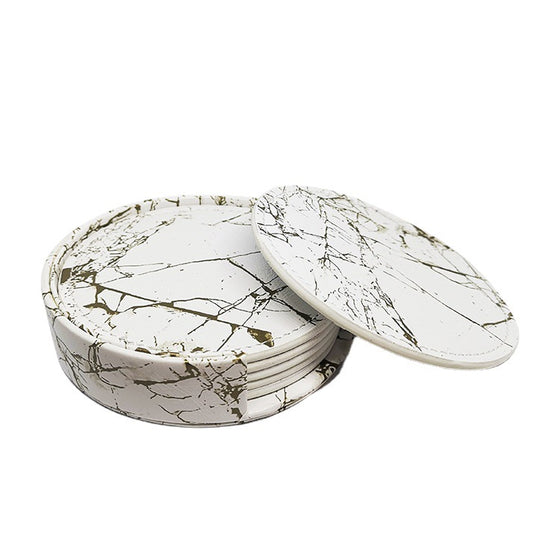 Round PU Leather Coaster Set with Holder