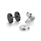 Round stainless steel stud earrings with a screw on back disc, studio shot