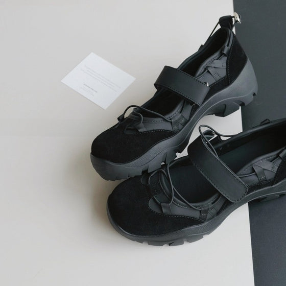 Womens Platform Slip-On Shoes with Wide Instep Strap and Elastic Cords