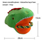 Soft corn velvet and plush squeaky pet toy shaped like a cartoon animal on a plain background