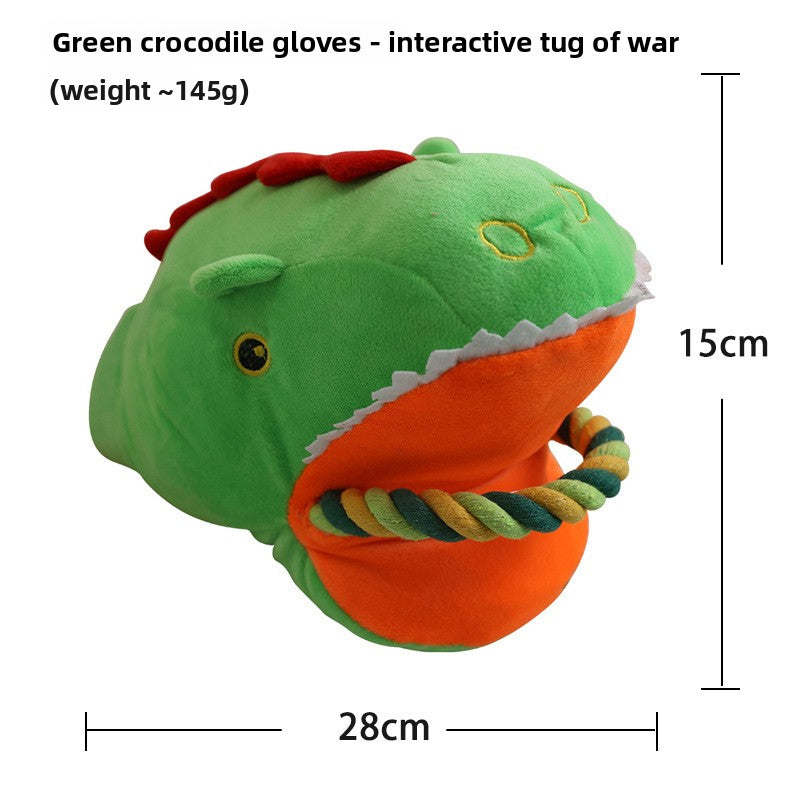 Soft corn velvet and plush squeaky pet toy shaped like a cartoon animal on a plain background