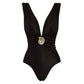 Floral Print Deep V One-Piece Swimsuit | feature highlight macro shot