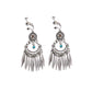 Bohemian tassel and bead clip-on drop earrings, aged tone zinc alloy frame, handmade pair on plain white background