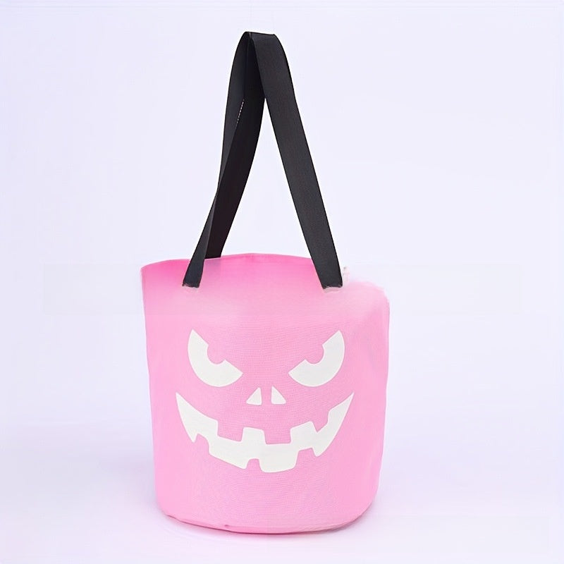 Canvas Halloween candy bucket with jack o lantern print for trick or treat night