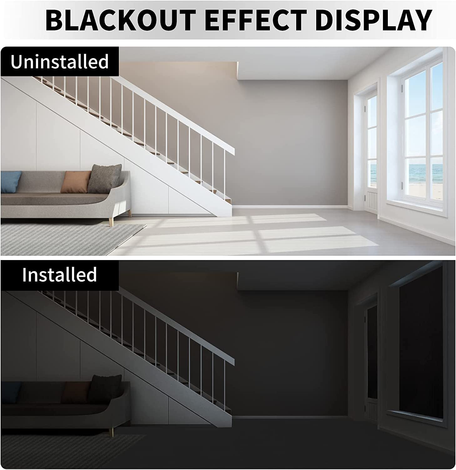 Front view of the blackout curtain panel covering a window pane