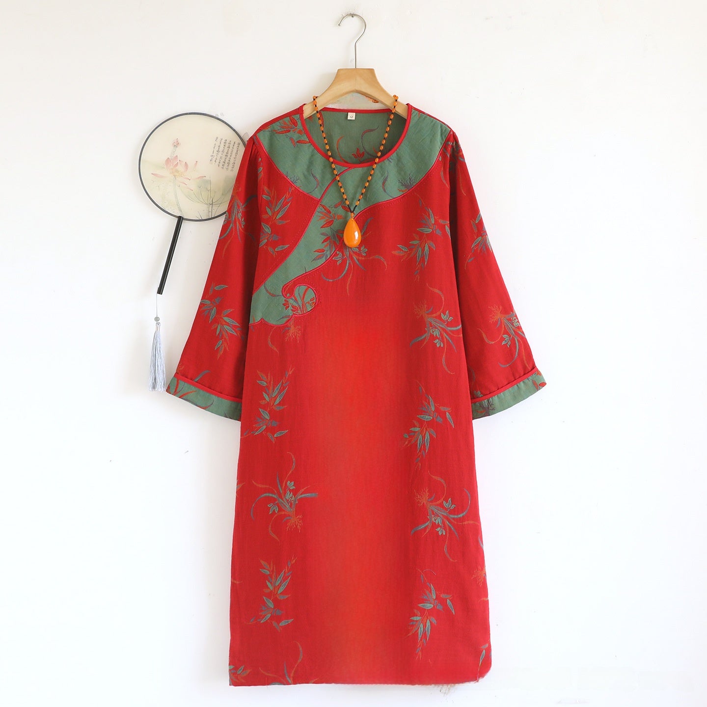 Full front product view of the purple calabash gauze nightgown
