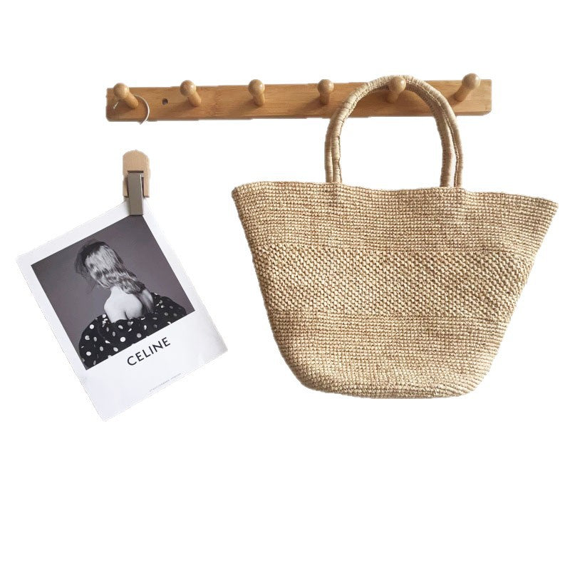 Handwoven Natural Straw Summer Handbag | lifestyle in use scene