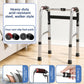Acid resistant steel walking frame on a wood floor, plain walker build without wheels