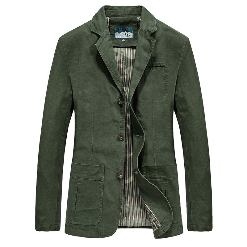 Army Green cotton blazer jacket with three buttons, option photo for size XL