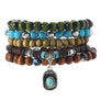 Boho Coconut Bracelet Set, 5-Piece Wood and Turquoise Stretch Stack