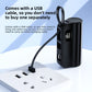 Black capsule power bank with a lanyard cable plugged into a wall socket, display showing the battery level
