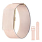 Rose woven strap smart bracelet with a gold capsule shown with a spare pink silicone strap