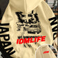 Front pocket detail of the JDM hoodie with a small red JDM tag beside the pouch pocket