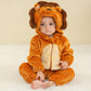 Brown lion hooded flannel baby jumpsuit with mane hood and front zip, option 120cm