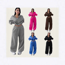 Womens Cropped Half-Zip Sweatshirt and Wide-Leg Sweatpants Set