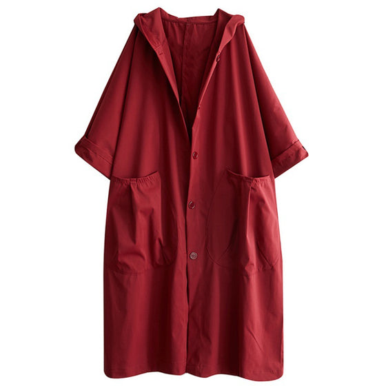 Artistic Loose Fit Hooded Long Coat