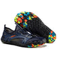 Water sports shoe outsole showing the multi color rubber lugs for wet grip