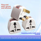 Two travel plug adapters showing the universal input socket and three pin output