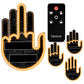 Amber LED hand-shaped panel with a remote labelled Gesture and four smaller hand lights on a white background