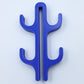 Blue resin four hook with four arms, seen from the front on a light background