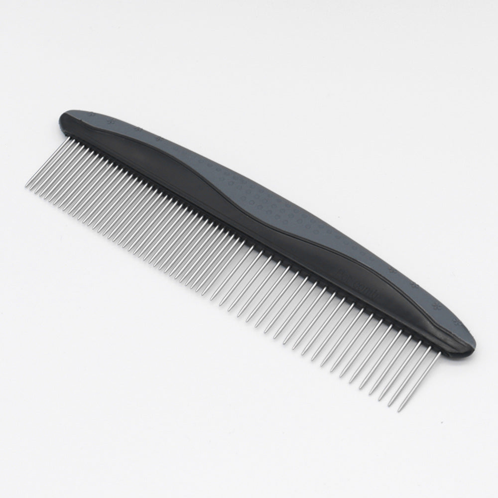 Stainless steel pin pet comb shown in another handle color option