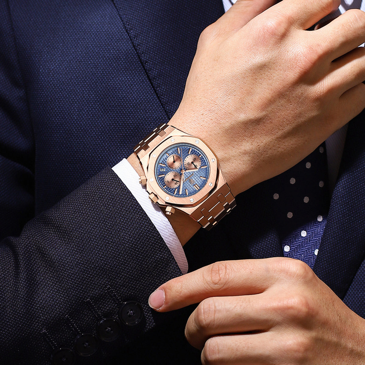 Quartz watch worn on the wrist while checking the time during the day