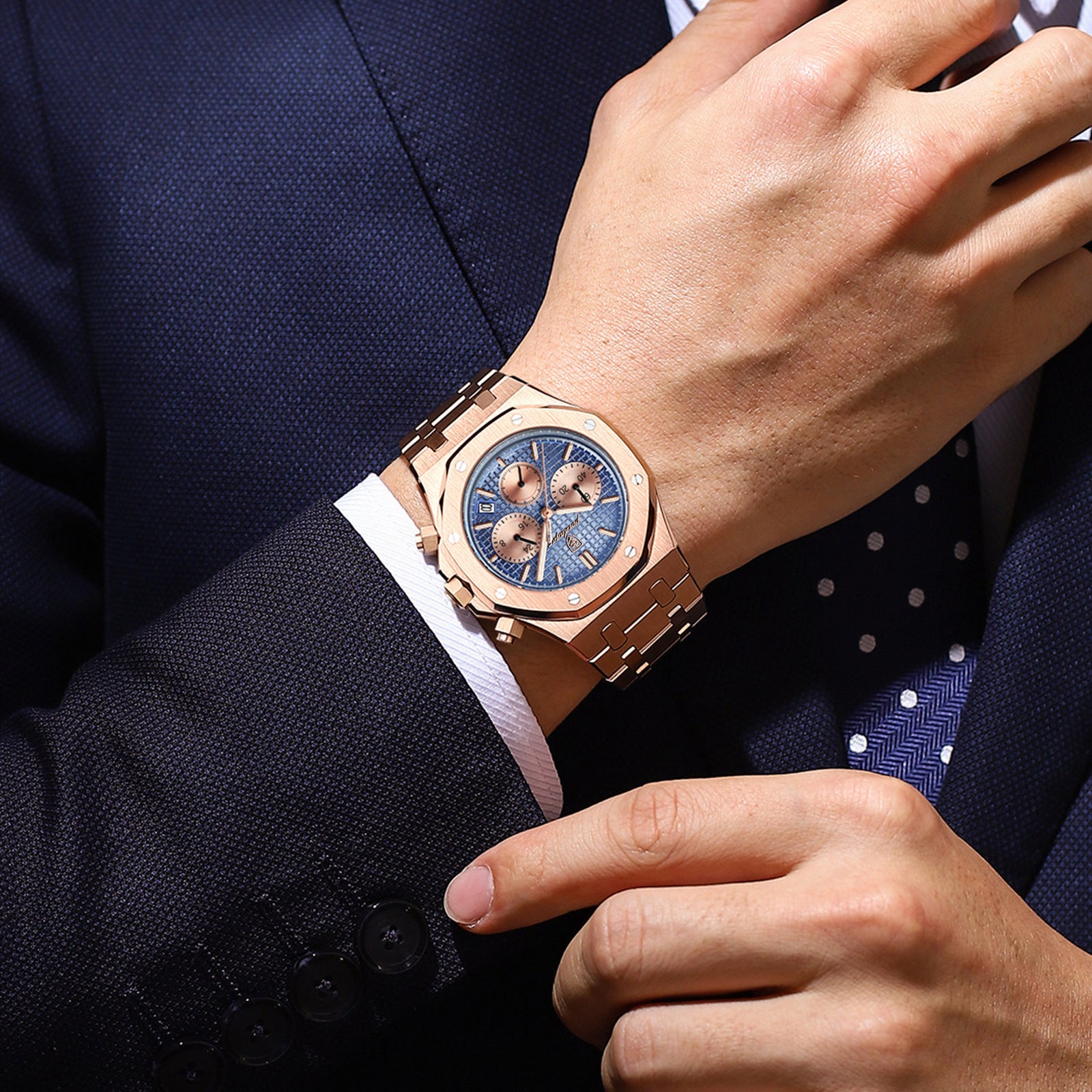 Quartz watch worn on the wrist while checking the time during the day