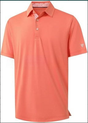 Men's short sleeve polo shirt with a solid body and a printed contrast collar, fitted cut in light polyester