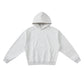 Light Heather Gray pullover hoodie with front pouch pocket and rib knit cuffs flat on white, size M option
