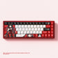Red anime keycaps installed on a mechanical keyboard shown in full