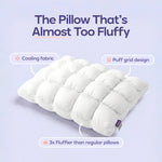 White puff grid bed pillow seen from above with the cover quilted into raised square puffs