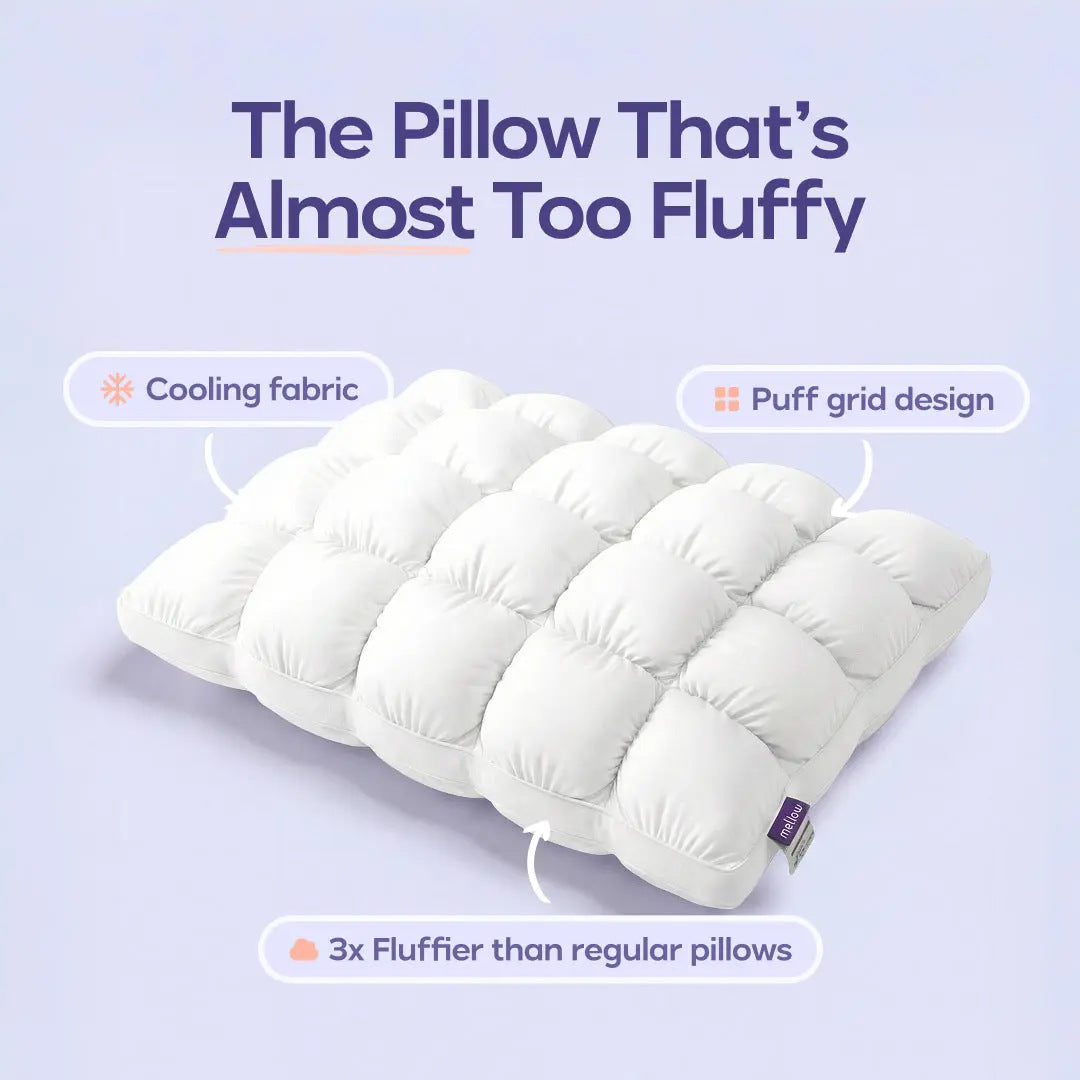 White puff grid bed pillow seen from above with the cover quilted into raised square puffs