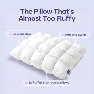 White puff grid bed pillow seen from above with the cover quilted into raised square puffs