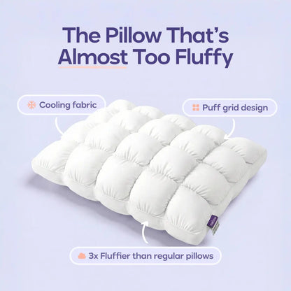 White puff grid bed pillow seen from above with the cover quilted into raised square puffs