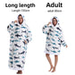 Sharks hooded fleece pullover, white with blue shark prints, 90 cm adult length option