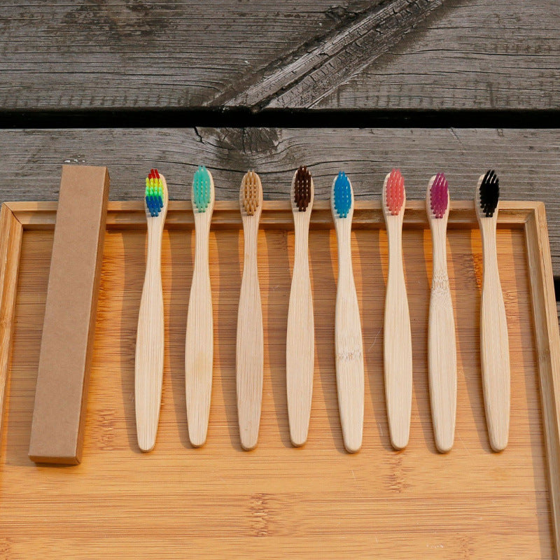 Soft-bristled bamboo toothbrush set | angled lifestyle styling shot