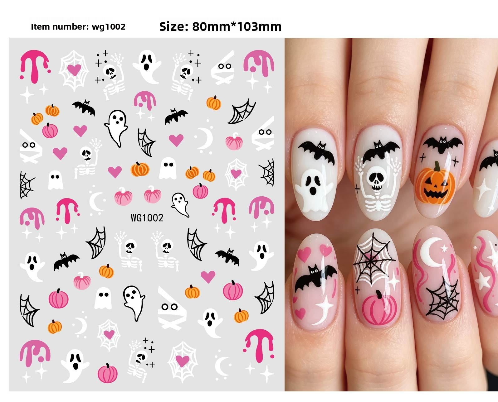Self adhesive Halloween nail art stickers with pumpkin, skull and ghost designs